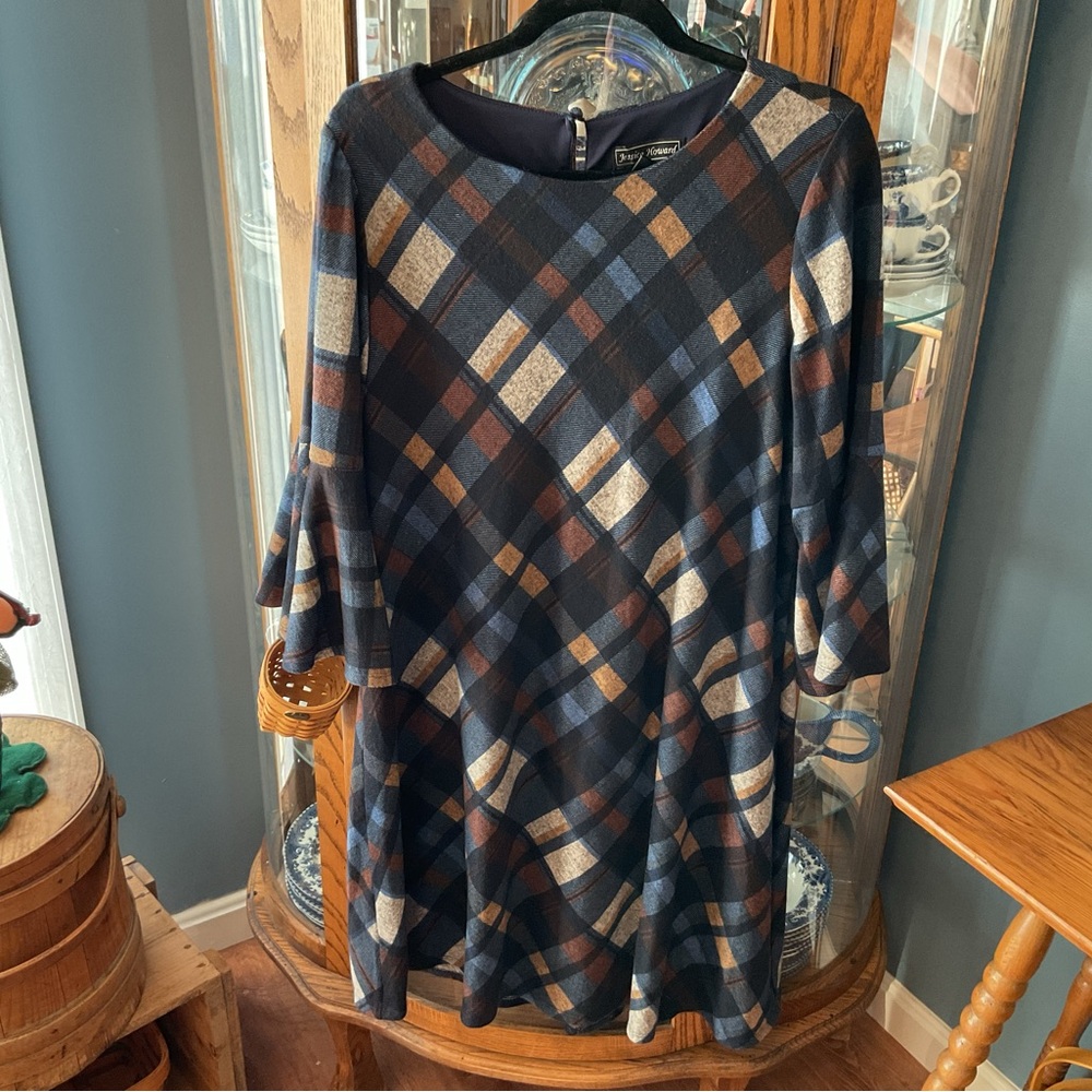 Jessica Howard Plaid Dress in Navy, Brown, Gray 1x